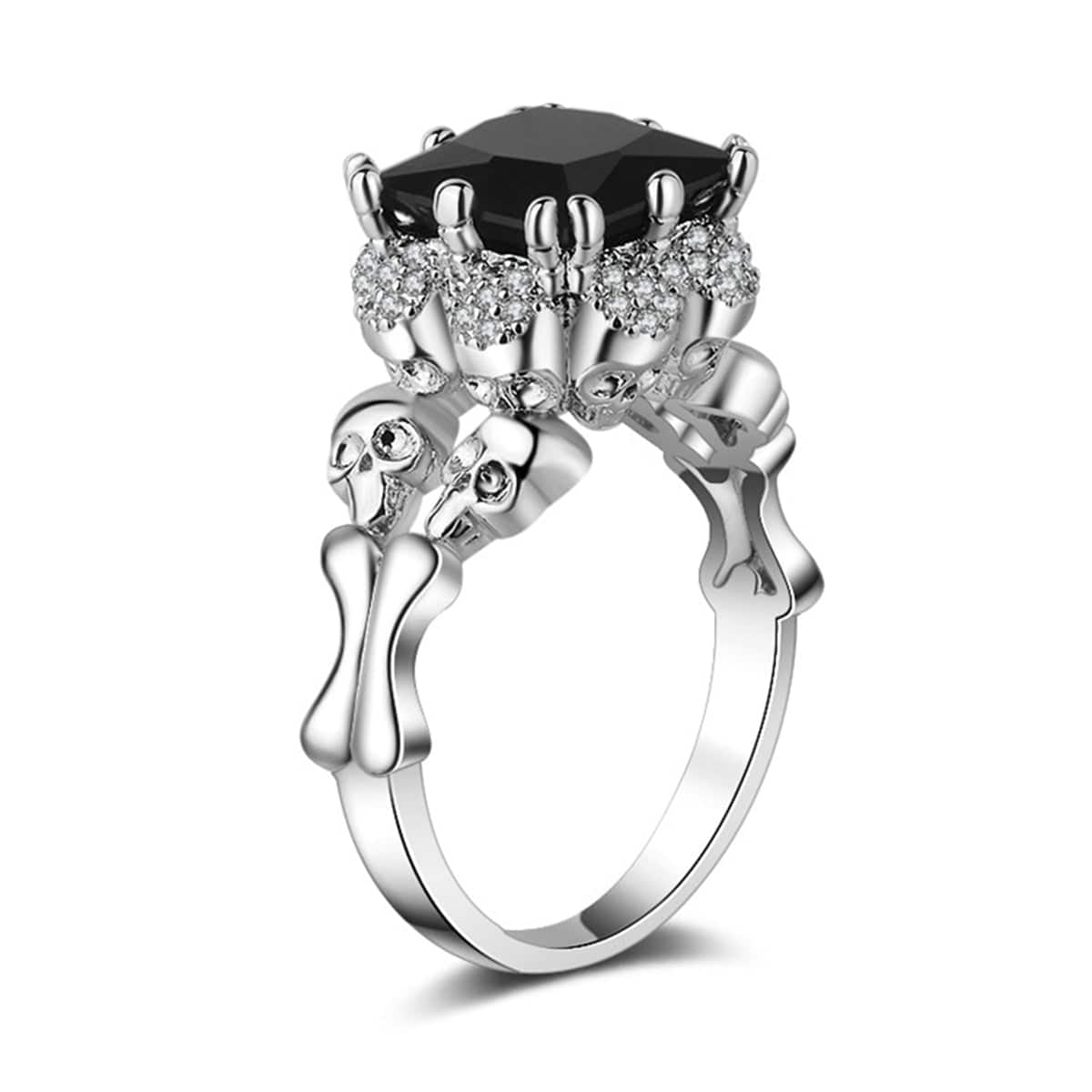 Black Crystal & Cubic Zirconia Skull Ring-9