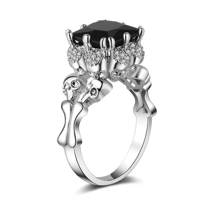 Black Crystal & Cubic Zirconia Skull Ring-9