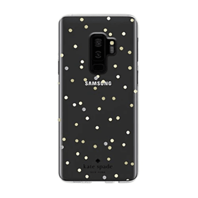 Kate Spade New York Protective Hardshell Case for Samsung Galaxy S9 - Multi Scatter Dot Gold / Clear with Stones
