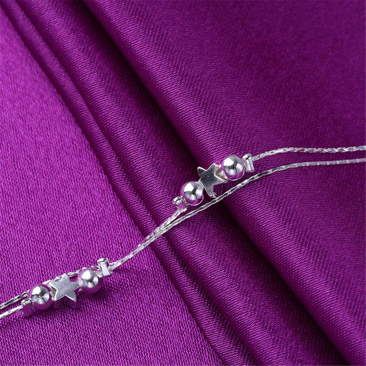 Silvertone Star Bead Layered Anklet