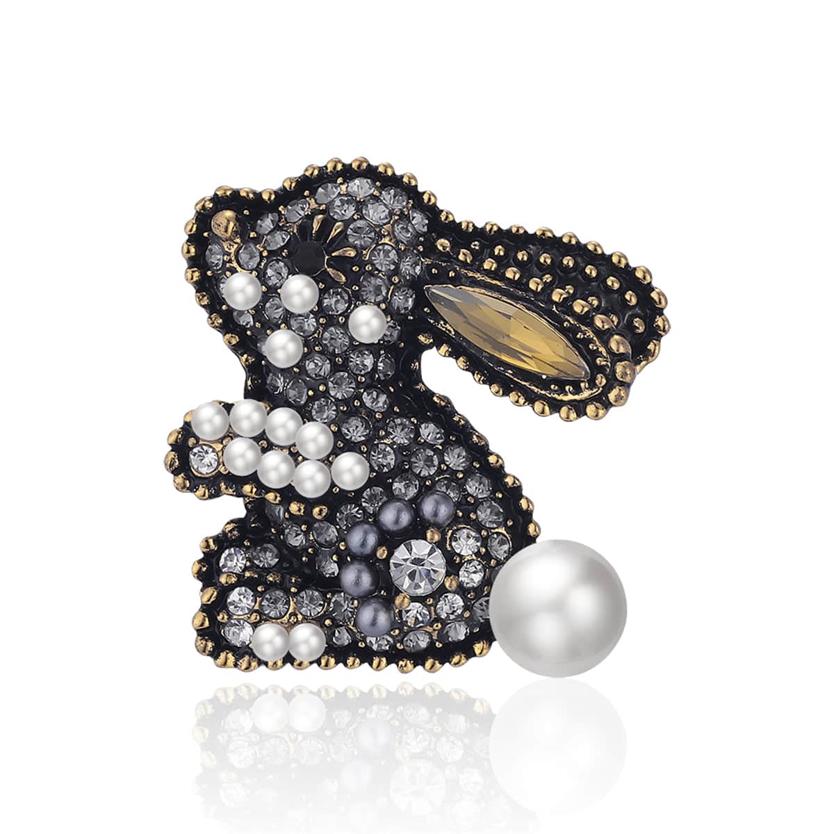 Gemstone & Goldtone Rabbit Brooch