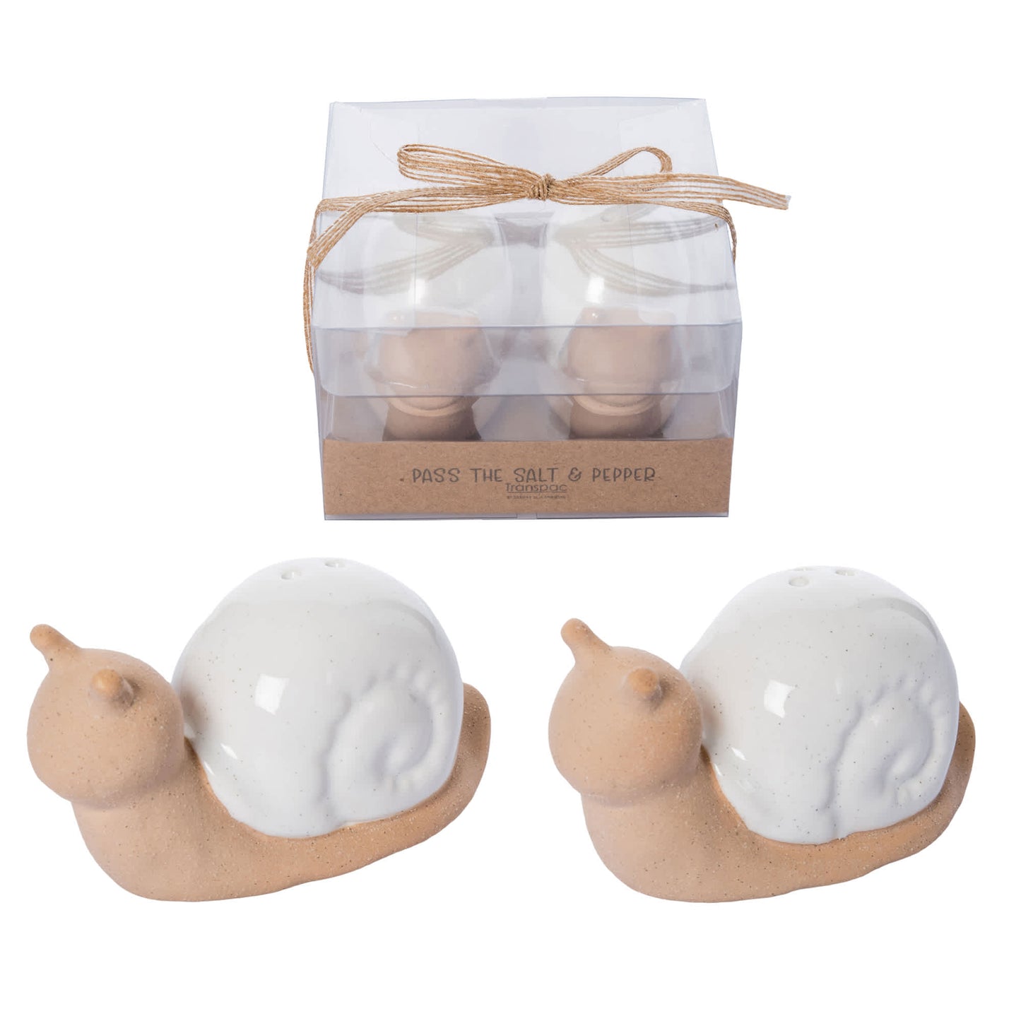 Ceramic Snail Salt and Pepper Set of 2 White for Spring Serving and Entertaining