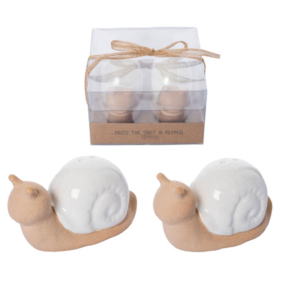 Ceramic Snail Salt and Pepper Set of 2 White for Spring Serving and Entertaining