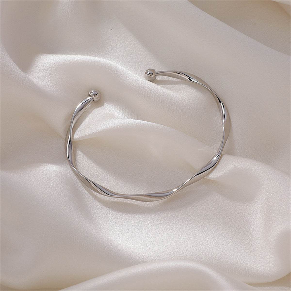 Silvertone Curved Waves Cuff