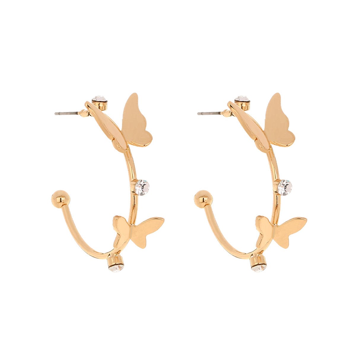 Cubic Zirconia & Goldtone Butterfly-Accent Hoop Earrings