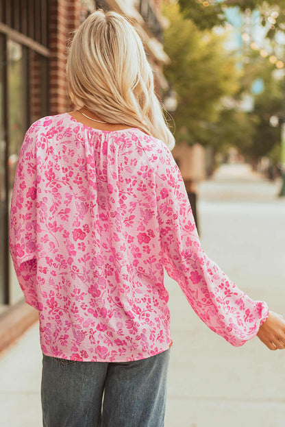 Threaded Pear Adalyn Floral Puff Sleeve Lightweight Blouse