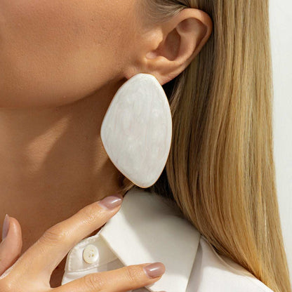 White Enamel & Goldtone Drop Statement Stud Earrings