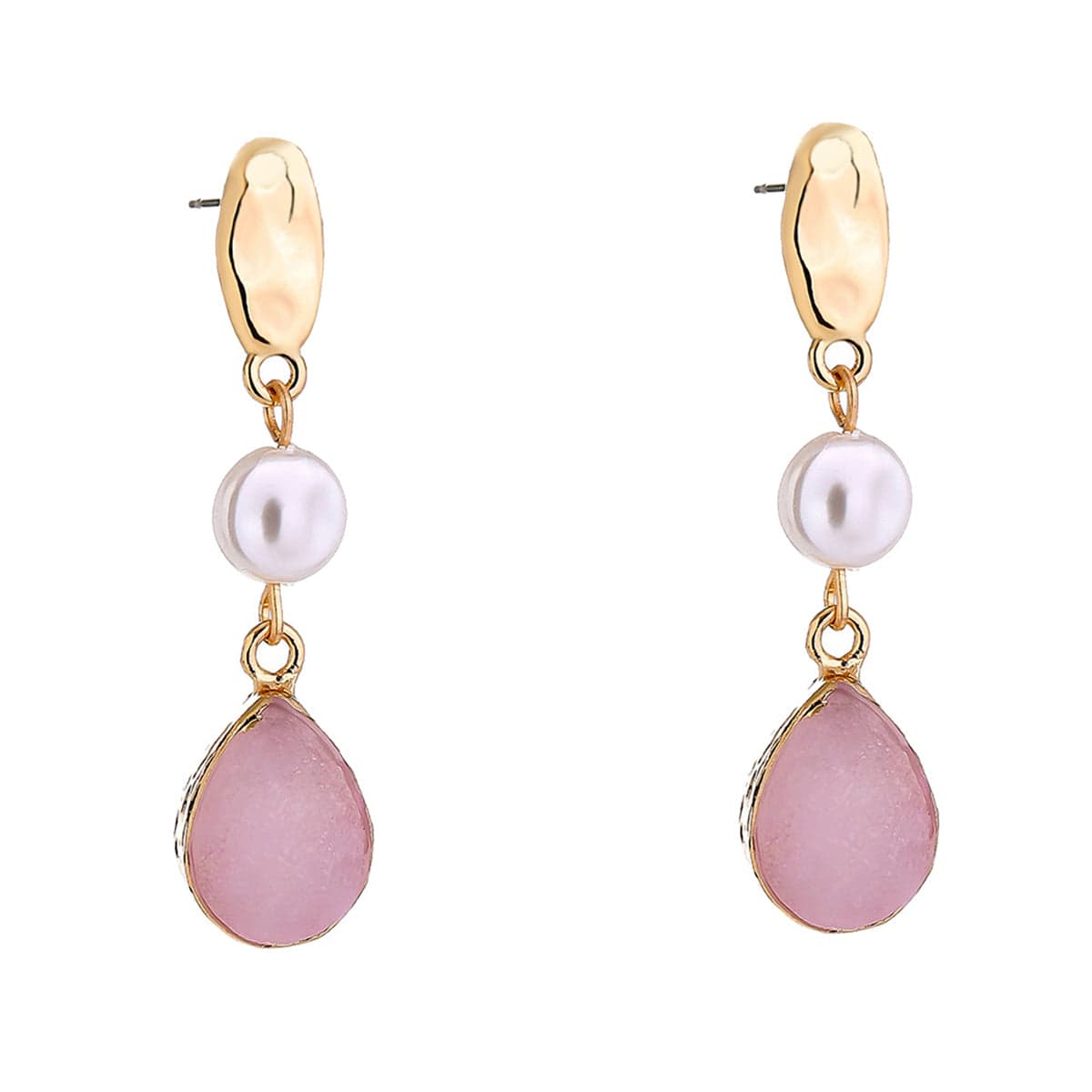 Pearl & Pink Resin Goldtone Drop Earrings