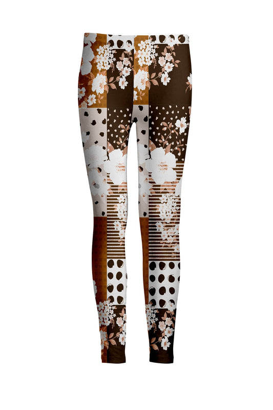 White and Brown Floral and Polka Dot-