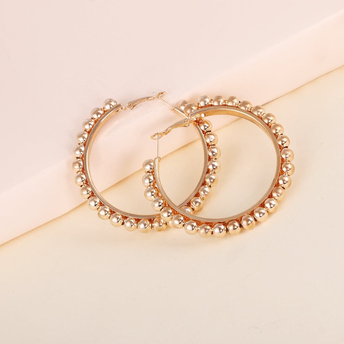 Goldtone Bead Hoop Earrings