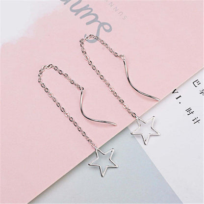 Silvertone Hollow Star Threader Earrings