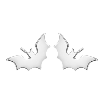 Silvertone Bat Stud Earrings