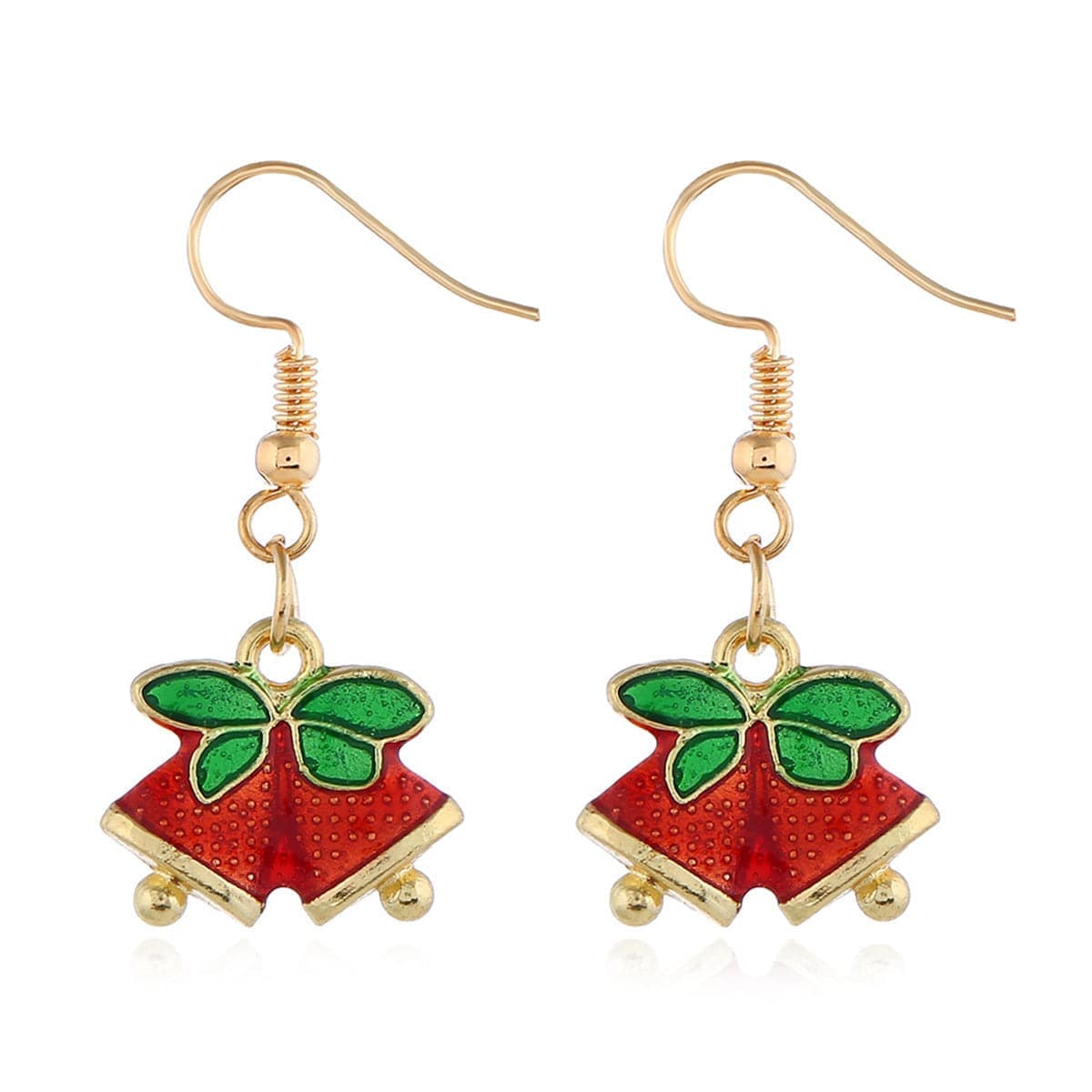 Red & Goldtone Bell with Bow Drop Earrings