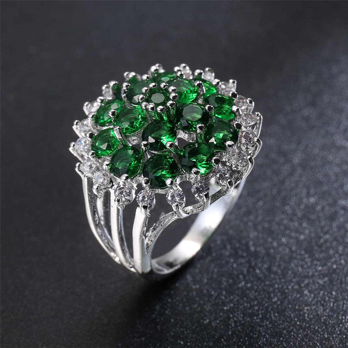 Green Cubic Zirconia & Crystal Sunflower Ring