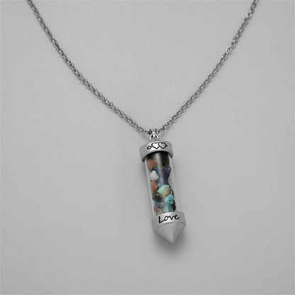 Blue Resin & Silvertone 'Love' Bottle Pendant Necklace