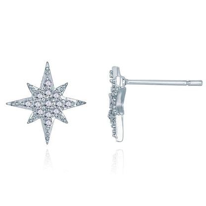Cubic Zirconia & Silvertone Starburst Stud Earrings