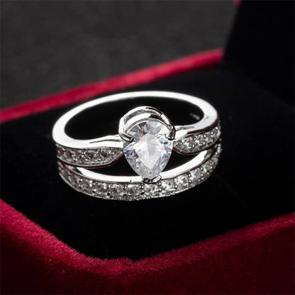 Cubic Zirconia & Crystal Silvertone Pear-Cut Drop-Band Ring-1