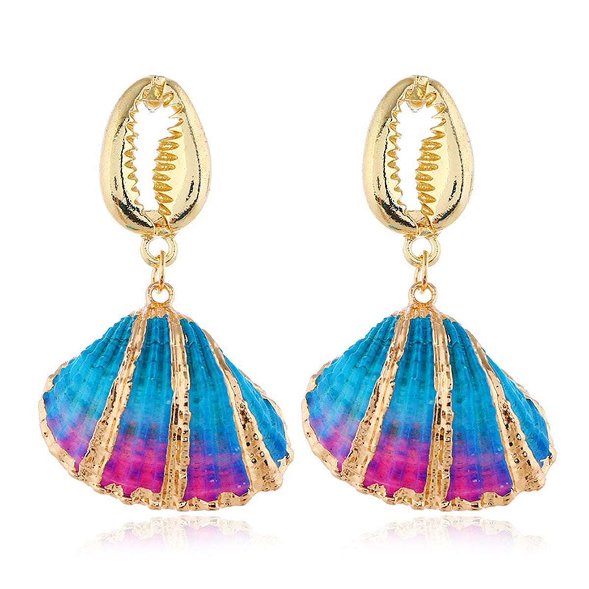 Blue Enamel & Goldtone Mixed Shell Drop Earrings