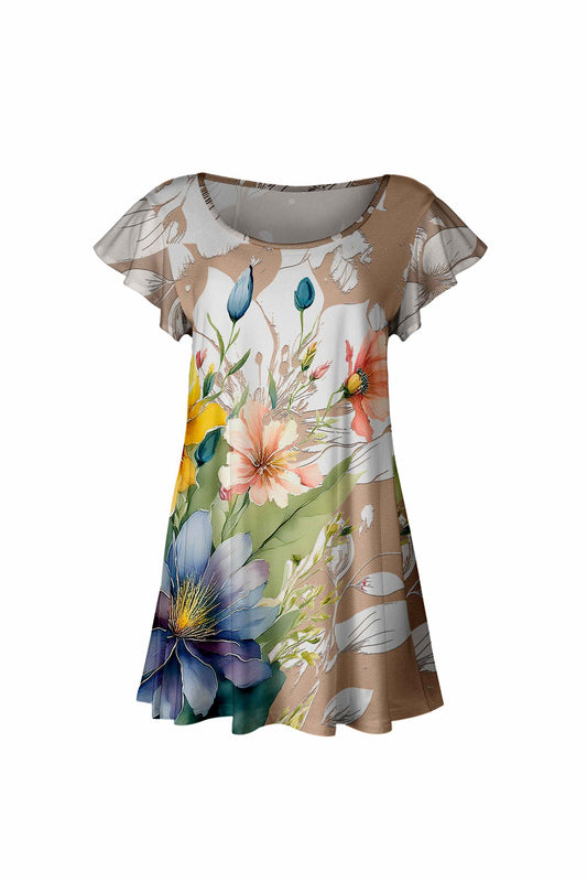 Taupe & Blue Floral Print-