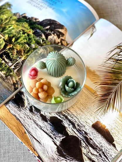 Scented candle with garden terrarium design