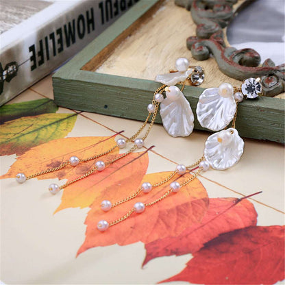 Pearl & Shell Cubic Zirconia Goldtone Petals Drop Earrings