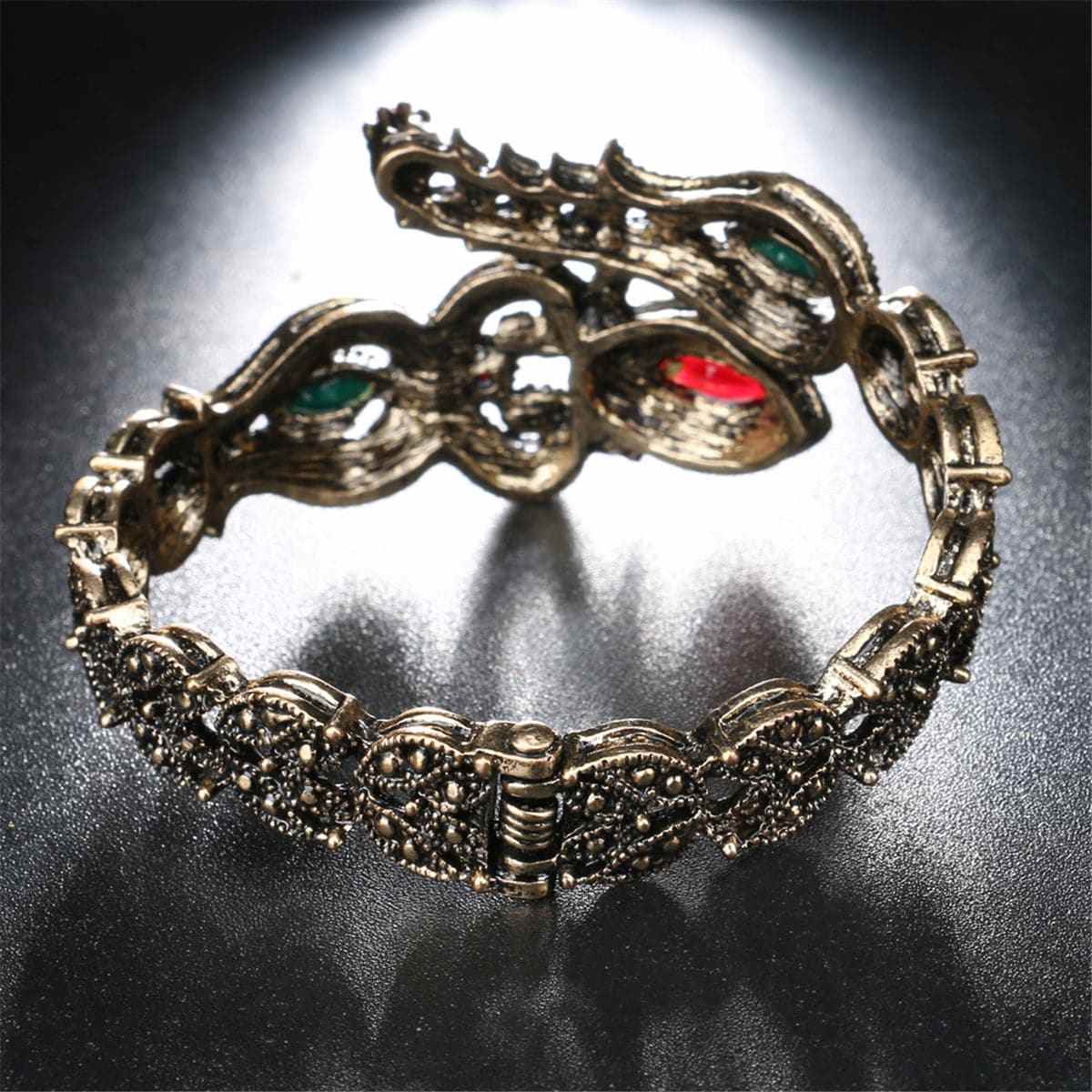Red Resin & Cubic Zirconia Goldtone Botany Bangle