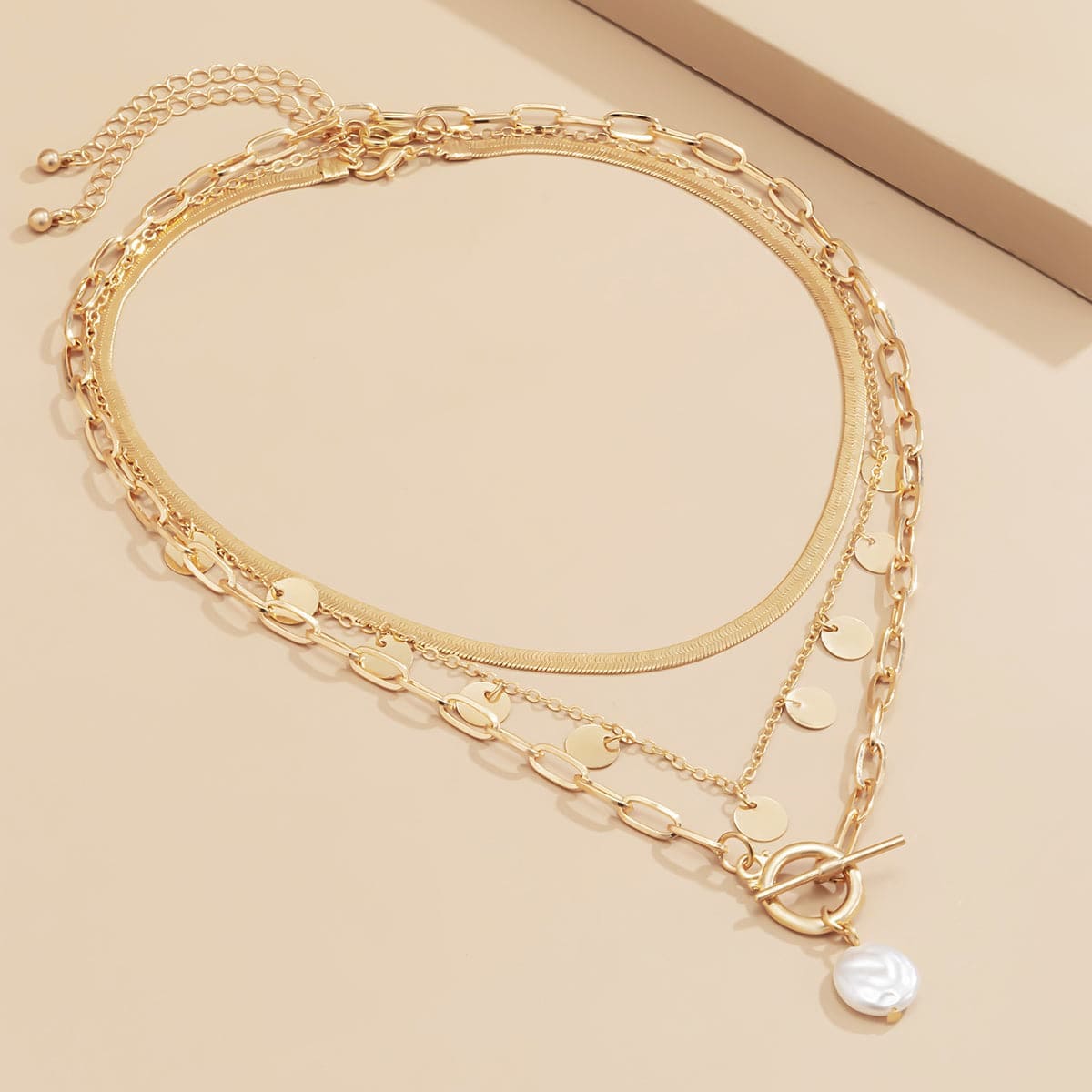 Pearl & Goldtone Sequin Necklace Set
