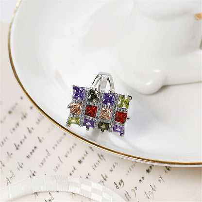 Multicolor Crystal & Cubic Zirconia Silvertone Block Ring-2