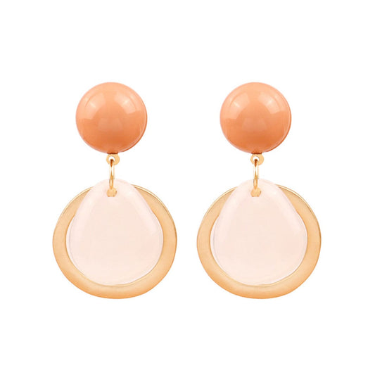 Beige & Goldtone Two-Tier Drop Earrings