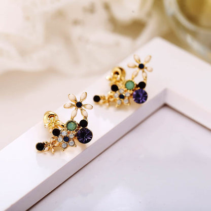 Crystal & Cubic Zirconia Flower Stud Earrings-4