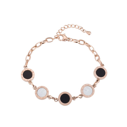 Black & Rose Goldtone Roman Numeral Plate Station Bracelet