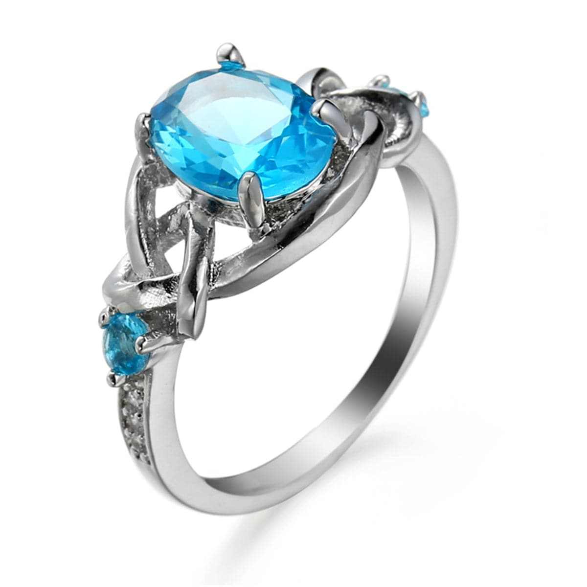 Sea Blue Crystal & Silvertone Botany Ring