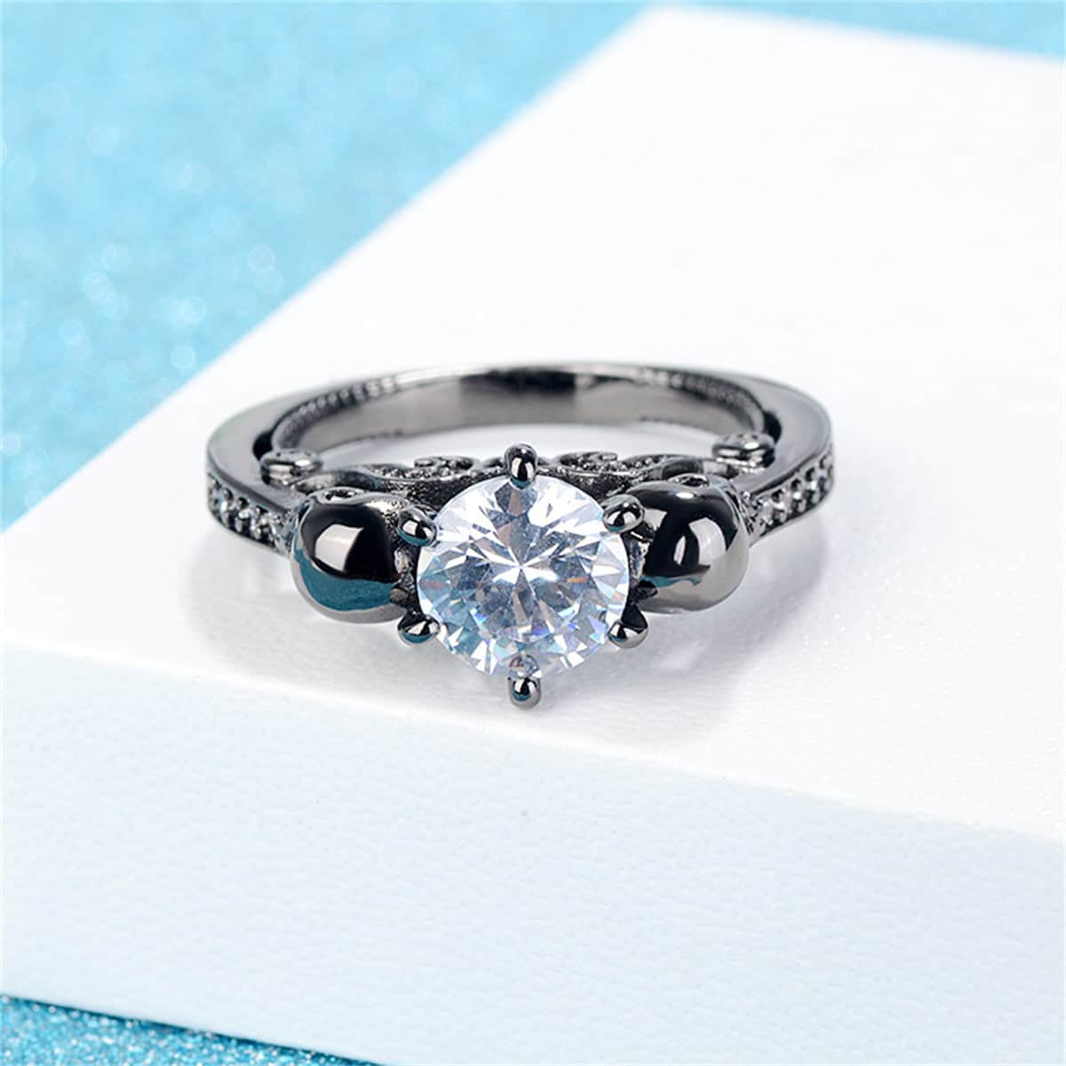 Crystal & Cubic Zirconia Skull Ring-4