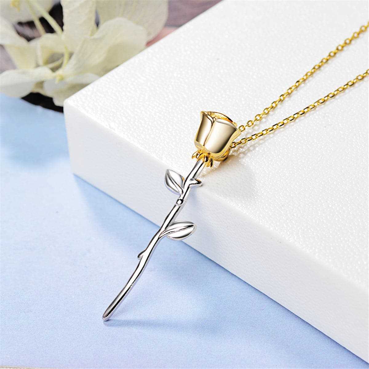 Two Tone Rose Pendant Necklace