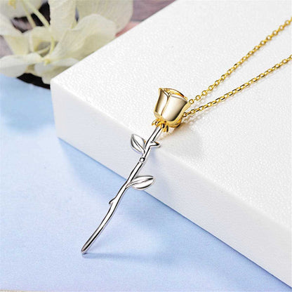 Two Tone Rose Pendant Necklace