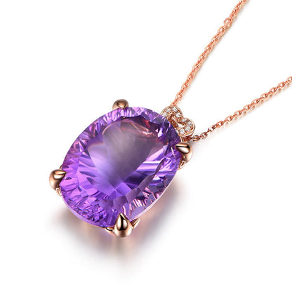 Purple Crystal & Goldtone Oval Pendant Necklace