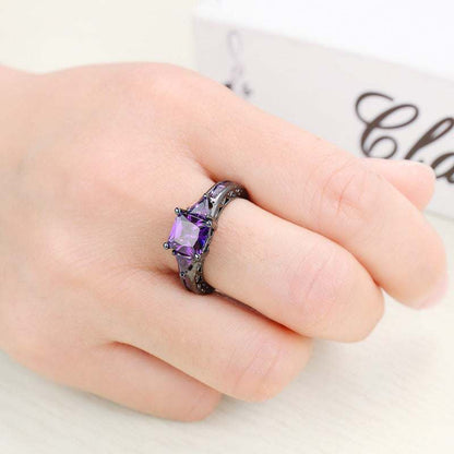 Navy Crystal & Black-Tone Prong-Set Ring-3