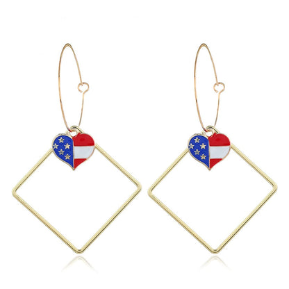 Goldtone American Flag Heart Hollow Drop Earrings