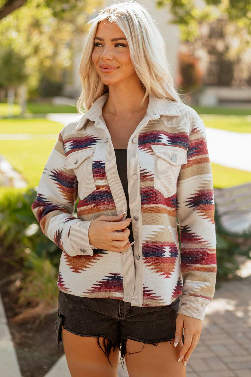 Emily Flap Raw Hem Shacket - Multicolour / M - 8/10