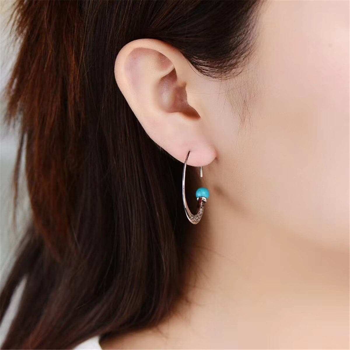 Turquoise & Silvertone Hoop Earrings
