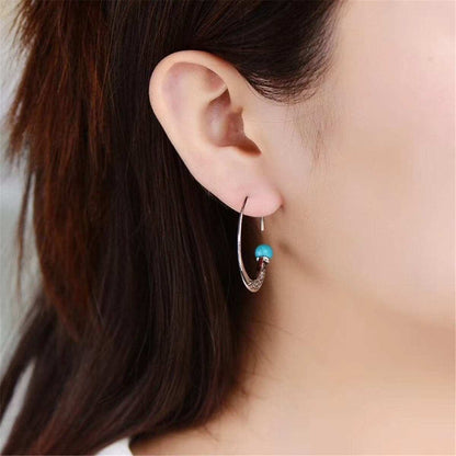 Turquoise & Silvertone Hoop Earrings