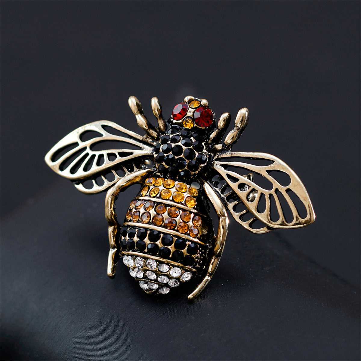 Multicolor Cubic Zirconia & Goldtone Bumblebee Brooch