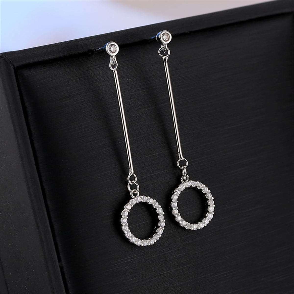 Cubic Zirconia & Silvertone Circle Drop Earrings
