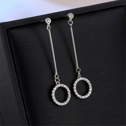 Cubic Zirconia & Silvertone Circle Drop Earrings