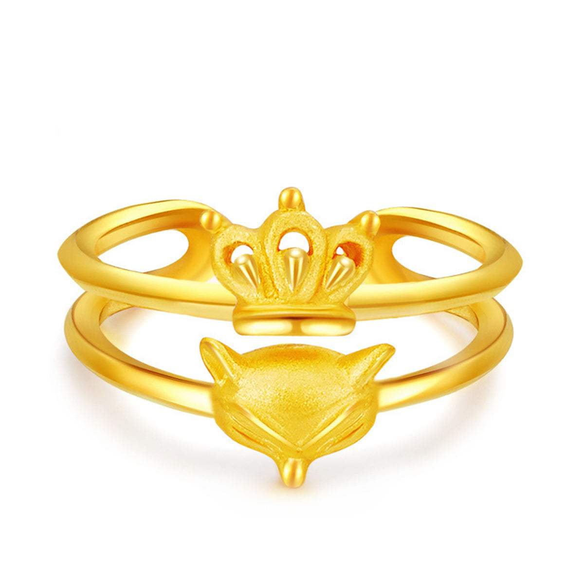 Goldtone Fox & Crown Openwork Layered Ring