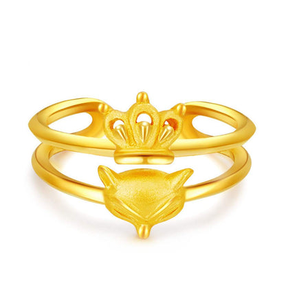 Goldtone Fox & Crown Openwork Layered Ring