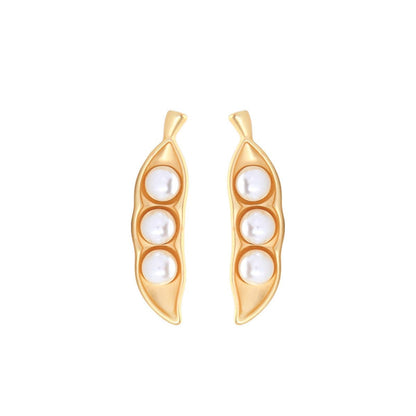 Pearl & Goldtone Pea Pod Drop Earrings
