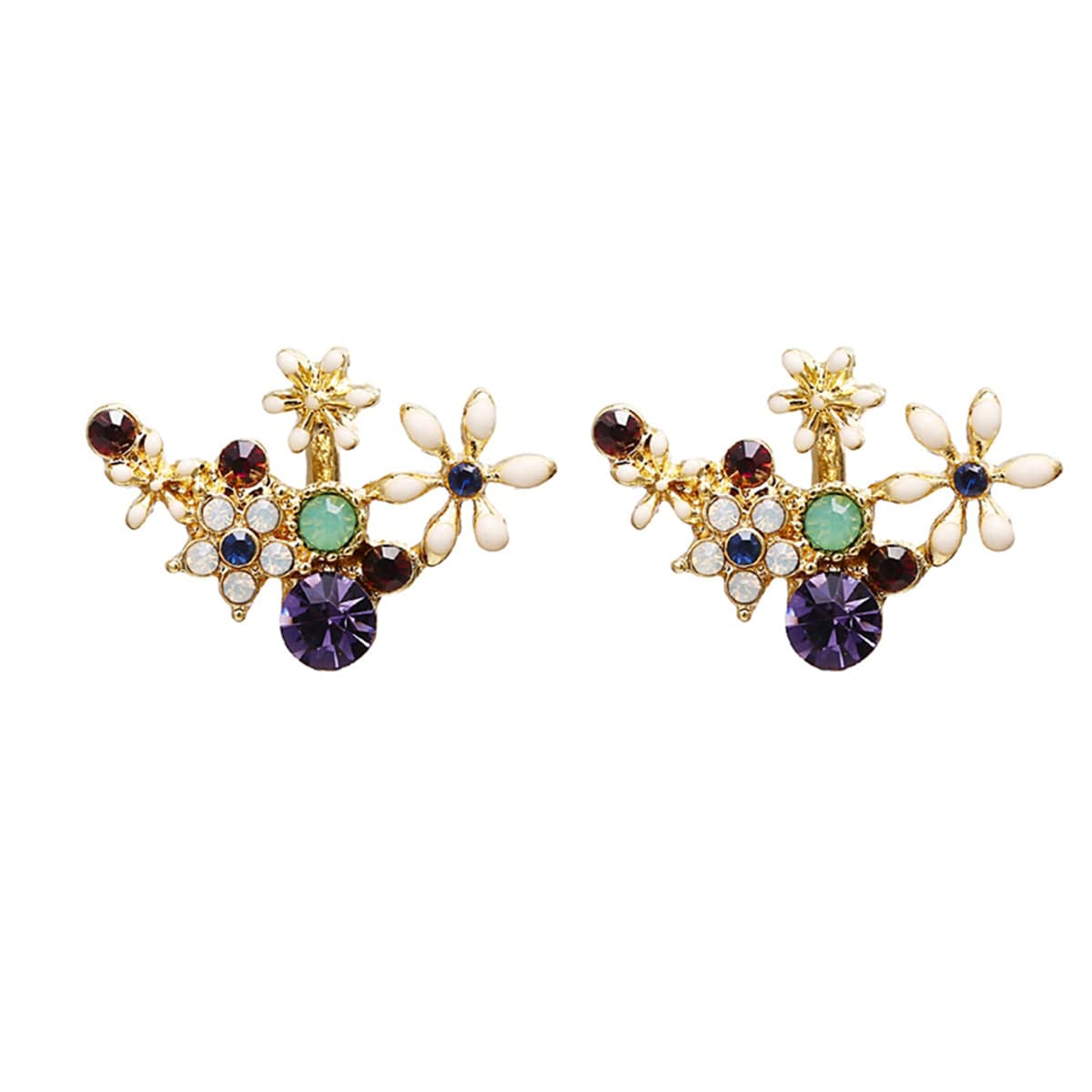 Crystal & Cubic Zirconia Flower Stud Earrings-3