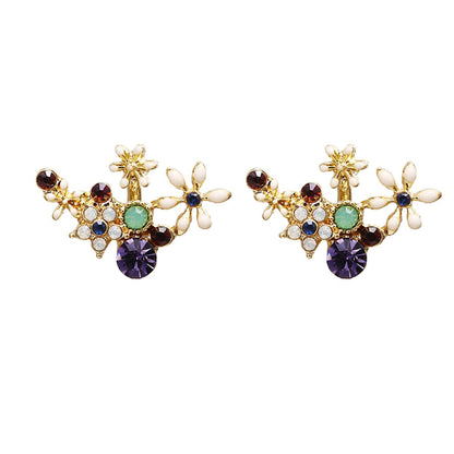 Crystal & Cubic Zirconia Flower Stud Earrings-3