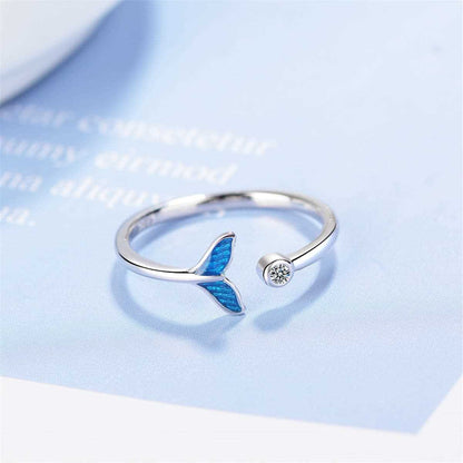 Blue Enamel & Cubic Zirconia Silvertone Fish Tail Ring